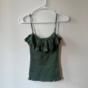 CHASOR Ruffle Green Tank Top Small